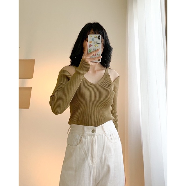 Áo trễ vai len tăm 532