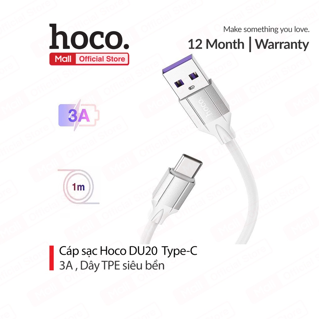 Cáp sạc nhanh Hoco DU20 dây TPE siêu bền chống gẫy gập dài 1M cho Smartphone