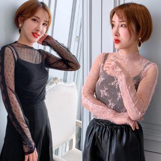 Áo ren lưới cổ lọ dài tay phong cách Hàn Quốc quyến rũ dành cho nữ