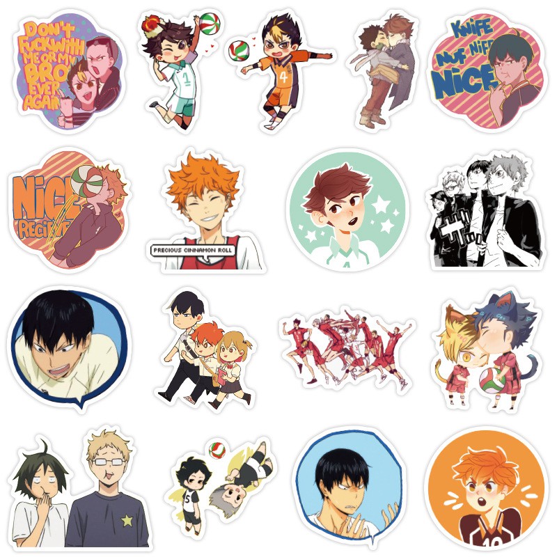 Miếng dán Sticker Anime Manga Haikyuu!! (Vua bóng chuyền) trọn bộ 50 hình - In rõ ràng sắc nét khó tróc