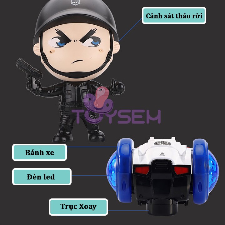 Xe cảnh sát tự cân bằng xoay 360 độ Toysem có đèn nhạc vui nhộn cho trẻ từ 3 tuổi - Quà tặng sinh nhật cho bé