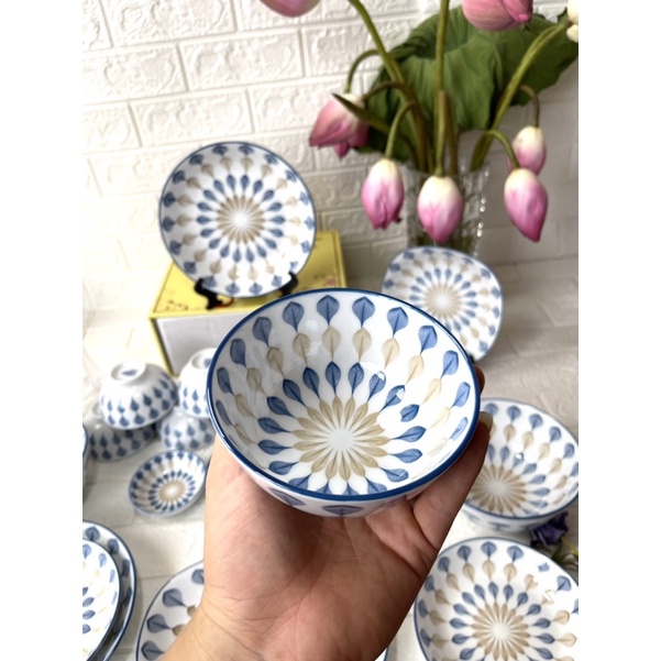 Lẻ-Tô-Đĩa sứ BÁT TRÀNG họa tiết công,men dầy dặn,họa tiết sắc nét,dùng được lò vi sóng và máy rửa bát
