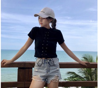 Áo croptop đan dây bụng cực chất
