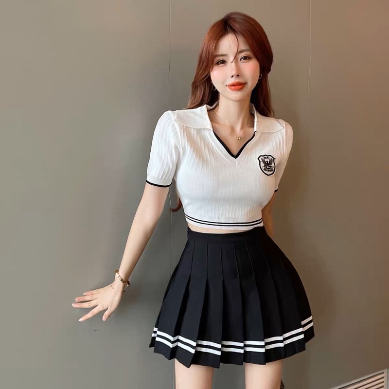 ÁO CROPTOP XINH VIỀN SỌC LOGO ĐẸP VT21