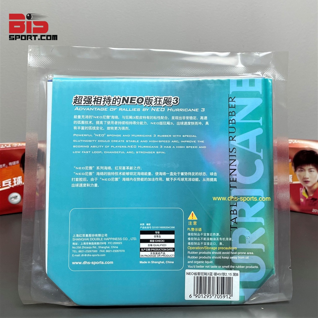 Mặt Vợt Bóng bàn DHS Hurricane 3 Neo Lót Xanh - Hàng Chính Hãng