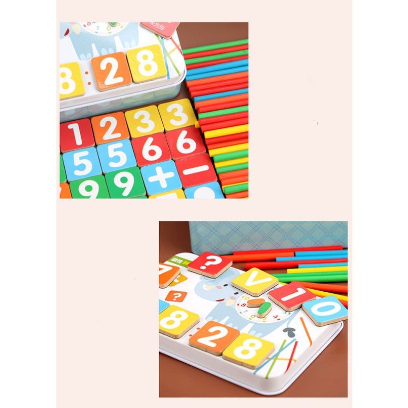 Bộ que tính học toán, que tính học số và chữ 36 chi tiết. hộp bằng sắt bền đẹp - Loki Home