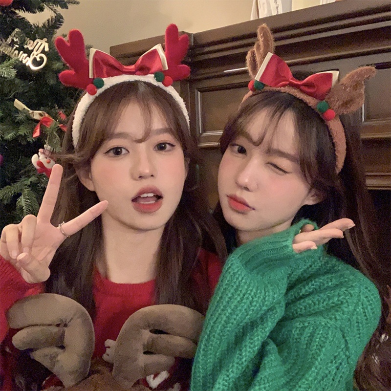 Băng Đô Cài Tóc Hình Sừng Tuần Lộc Bằng Lông Nhung Dễ Thương Xinh Xắn