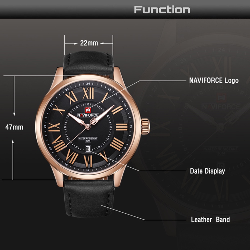Đồng Hồ Quartz NAVIFORCE Chống Thấm Nước Với Dây Đeo Da 9126