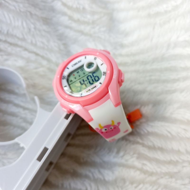 Đồng hồ trẻ em Diray dây silicon họa tiết hình thú màu hồng, hàng cao cấp, có bảo hành