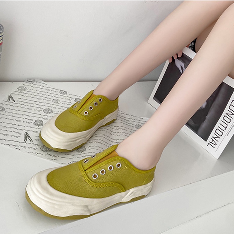 Giày canvas IELGY mũi tròn đế dày cột dây phong cách Hàn Quốc thời trang cho nữ