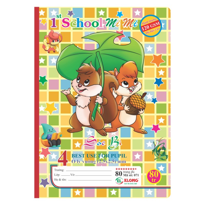 Vở 4 ô ly May gáy 1st School 80 trang 120/92 KLONG MS: 071