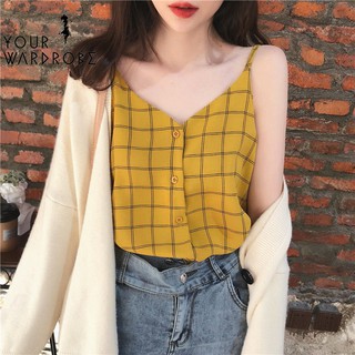 [THANH LÝ GIÁ GỐC ]❤FREE SHIP❤ ẢO KIỂU NỮ HAI DÂY HỌA TIẾT CARO PHONG CÁCH VINTAGE SS016