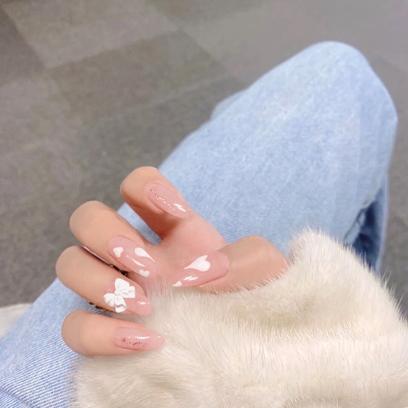 [Hàng mới về]Bộ 24 móng giả đính charn nơ xinh xắn