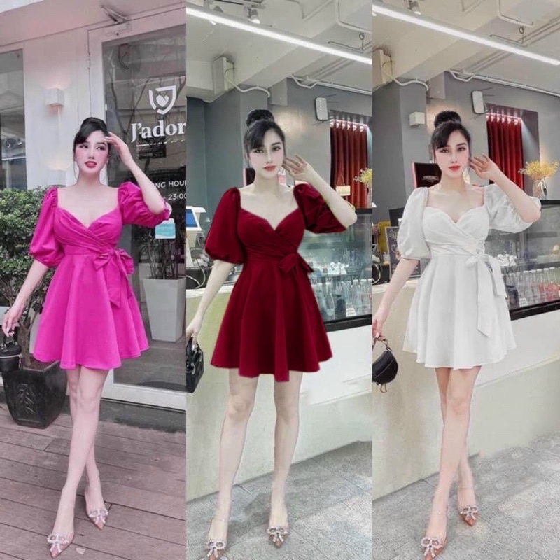 Đầm Tay Phòng Nơ Eo Bigsize 50kg Đến 100kg (M/L/XL/XXL)(Đầm Tết)