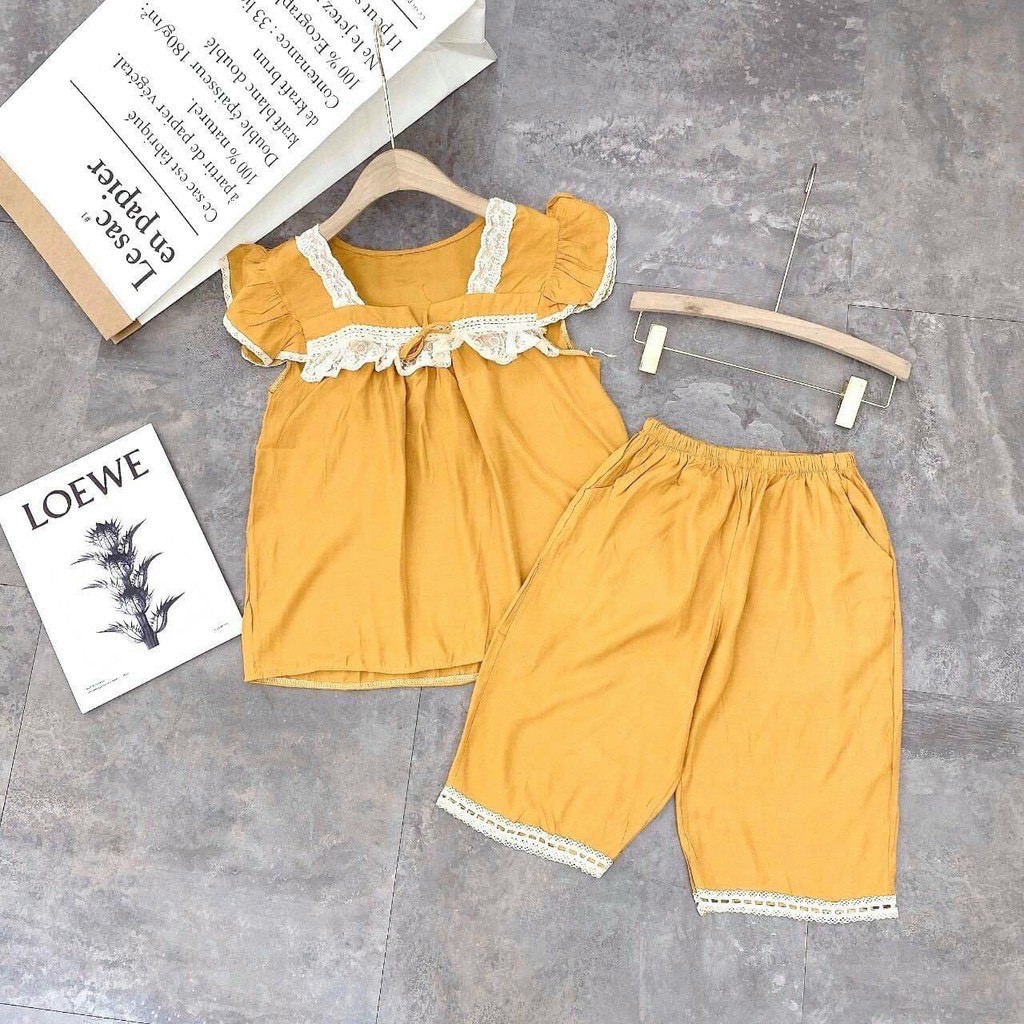 Bộ đồ bầu_bộ mặc nhà thiết kế viền ren tiểu thư LỬNG ĐŨI TƠ siêu mềm mát mùa hè BL841