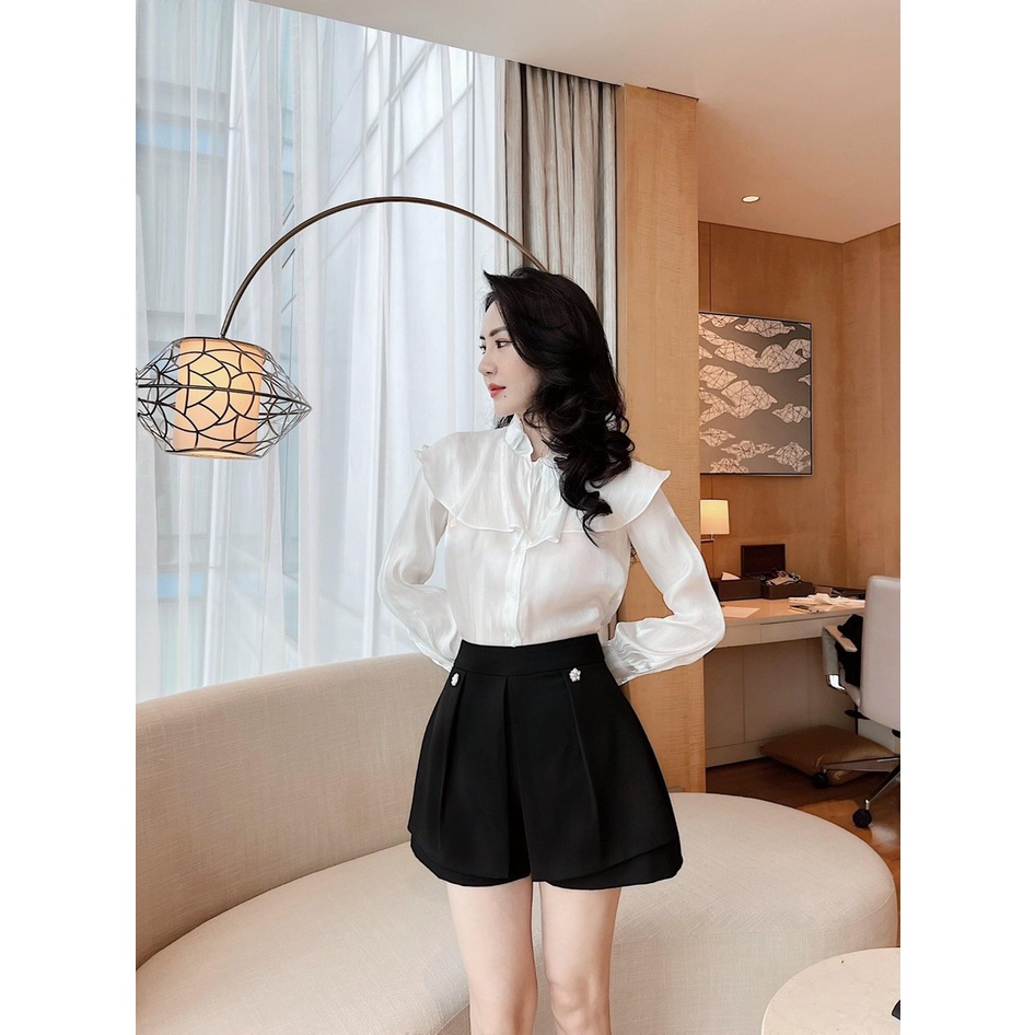 Áo sơ mi công sở dài tay cổ bèo thắt nơ chất lụa óng 142
