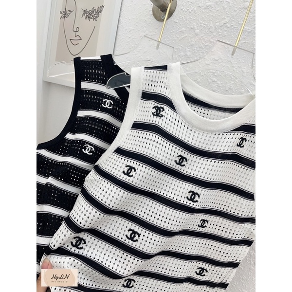 Áo len len lưới thêu sát nách chữ X thêu tanktop