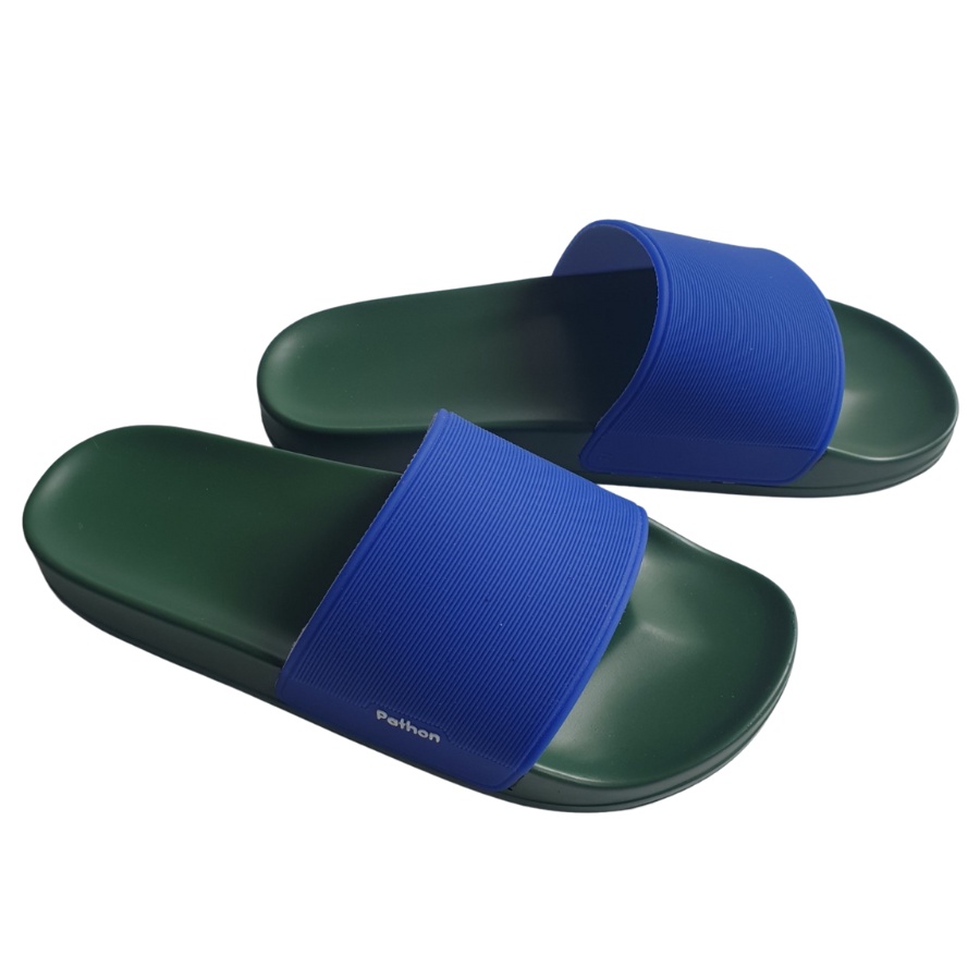Dép nam nữ quai ngang slipper Pathon quai PVC và đế PU xanh lá quai xanh dương Mẫu SD65