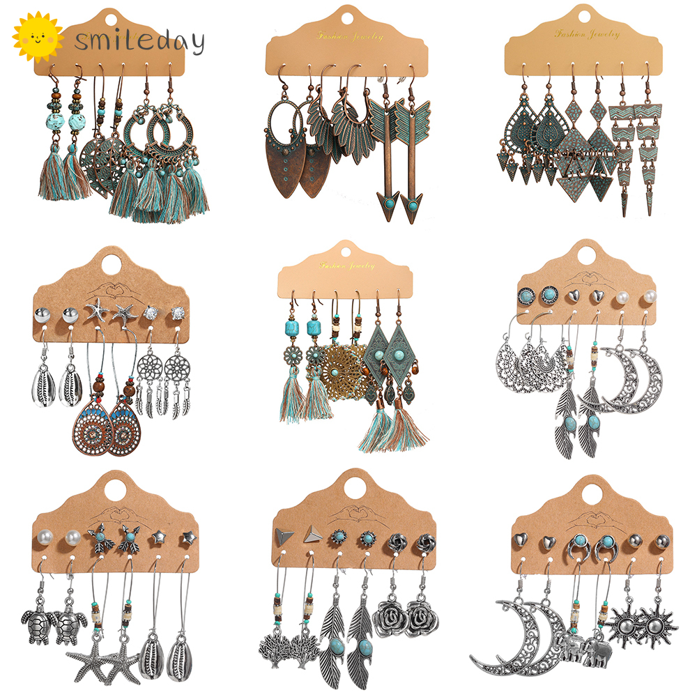 Set 6 Đôi Bông Tai Phong Cách Cổ Điển Xinh Xắn Dành Cho Nữ