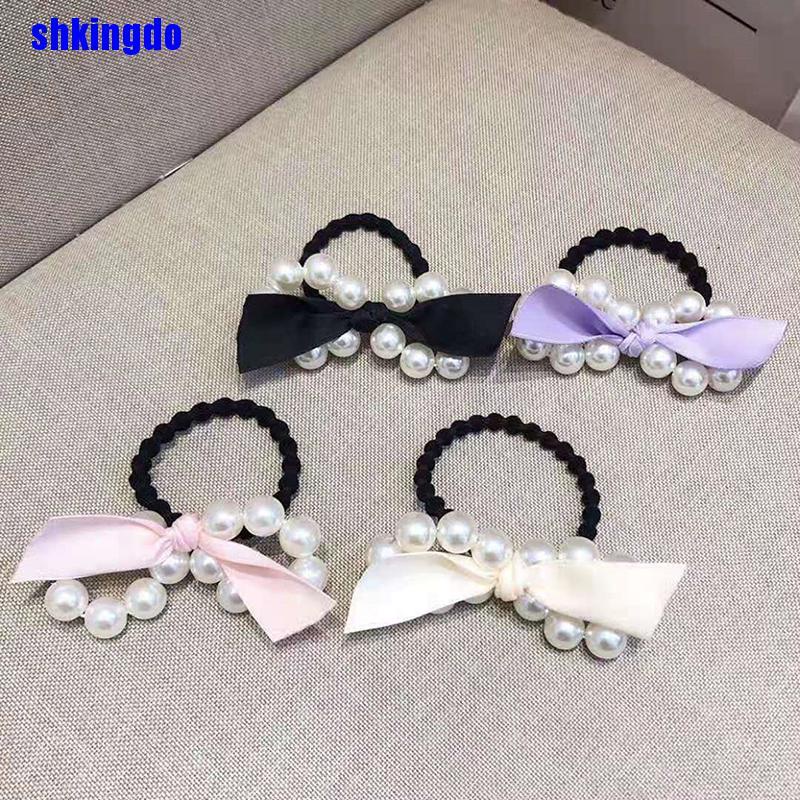 Dây buộc tóc đuôi ngựa đính ngọc trai thời trang Hàn Quốc thanh lịch cho nữ