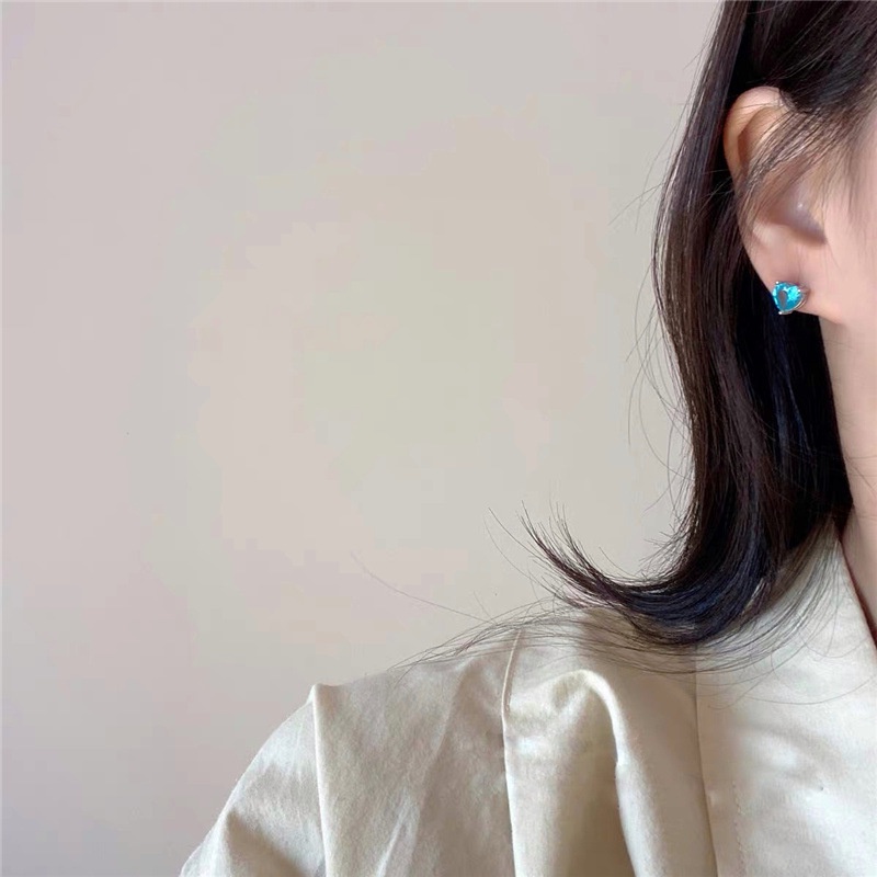 Bông Tai Hình Trái Tim Đính Đá Zircon Nhiều Màu Sắc Đơn Giản Thời Trang