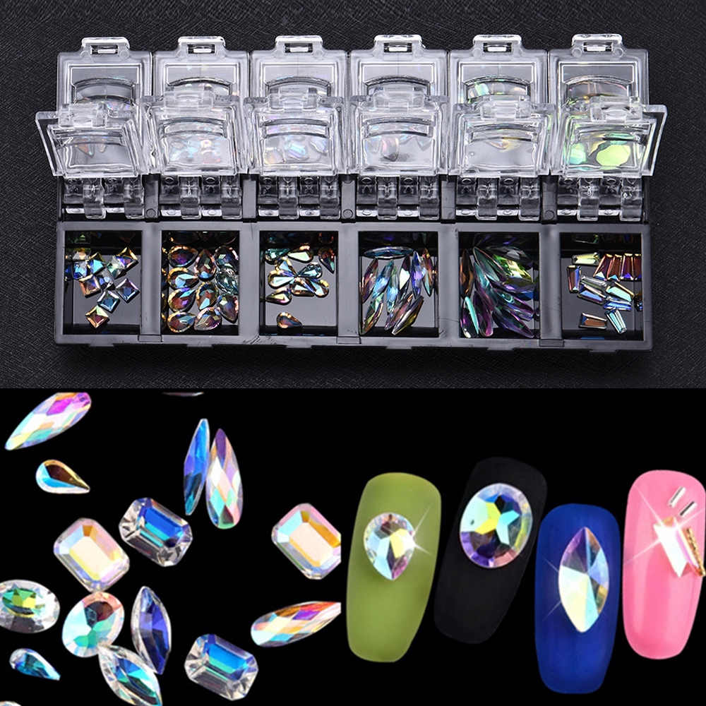 Set 12 hộp đá quý nhân tạo lấp lánh trang trí móng nghệ thuật 3D