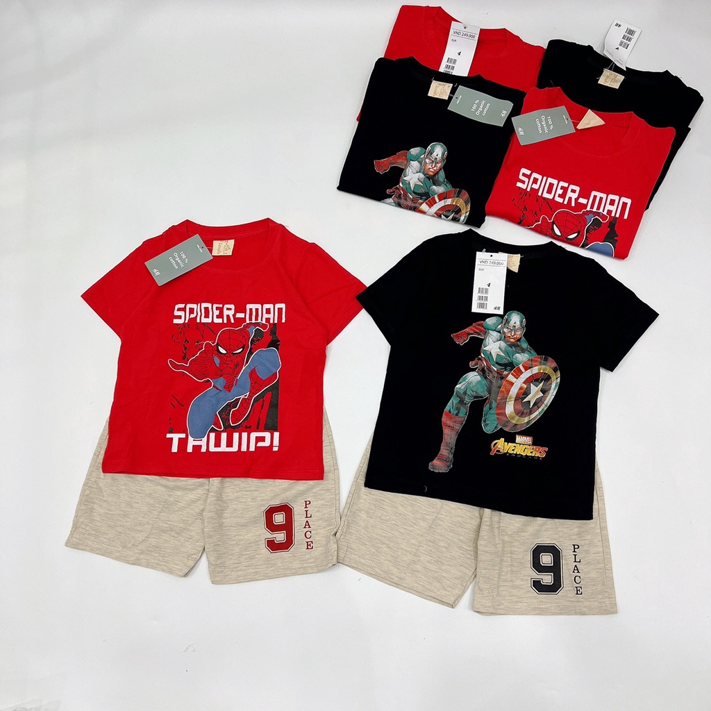 BT288 - SET 2 BỘ CỘC TAY COTTON 4C NHỆN ĐEN ĐỎ CHO BÉ