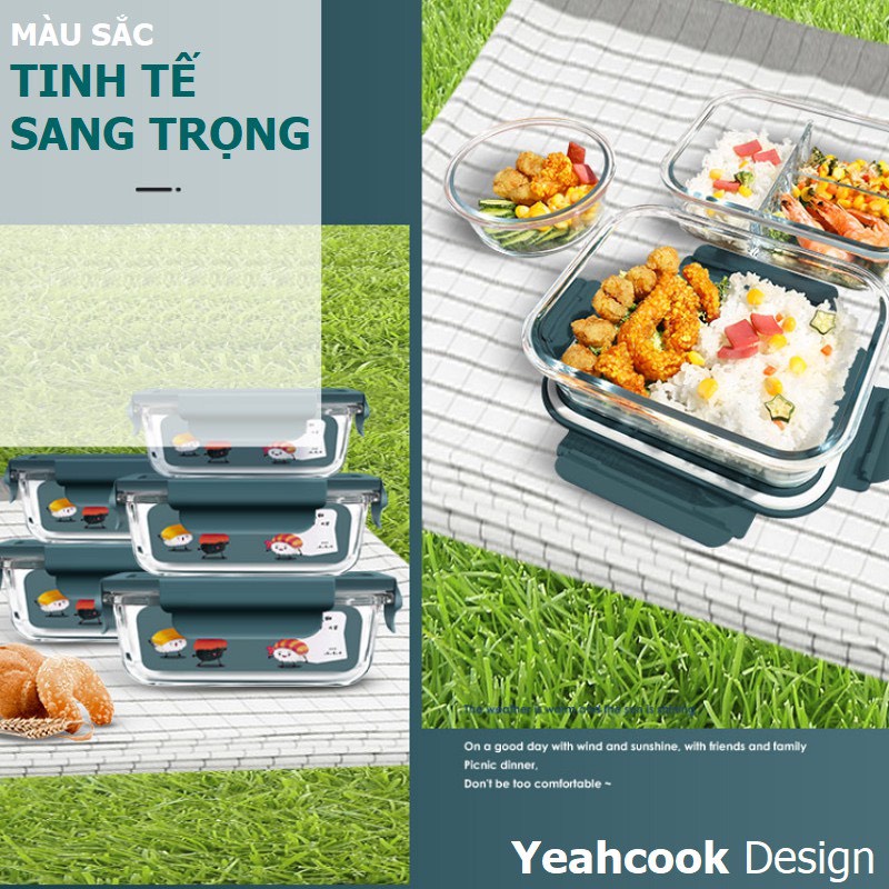 [Mã BMLTA50 giảm đến 50K đơn 99K] Hộp cơm thủy tinh chia ngăn cao cấp Yeahcook Glass Lunch Box