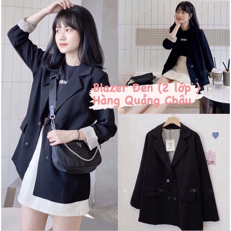 [Ảnh thật] Áo blazer 2 lớp túi nắp 4 cúc phong cách Hàn Quốc - Áo khoác vest nữ đen 2 lớp