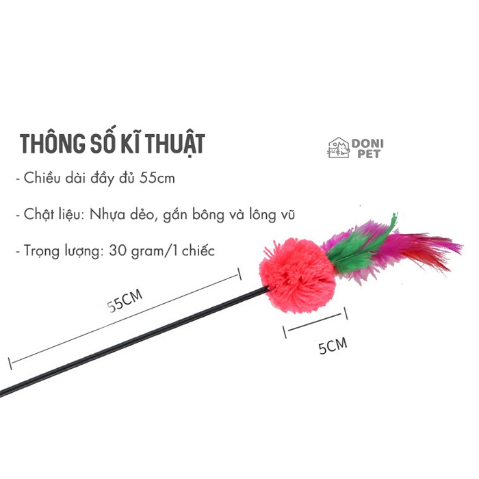 Đồ chơi cần câu lông vũ quả bông vui nhộn cho mèo