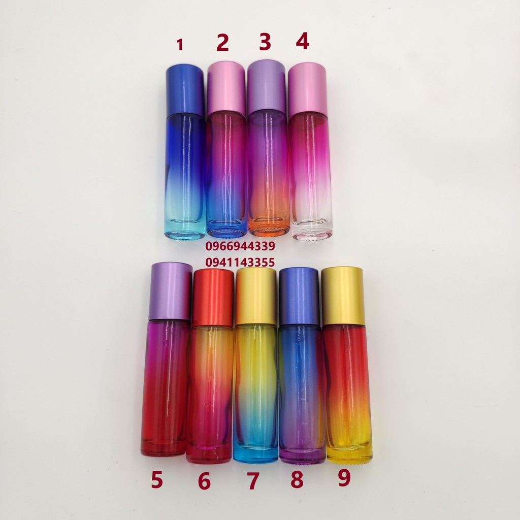 [THỦY TINH DÀY] Chai Bi lăn 5ml 10ml Gradient cao cấp nhiều màu Colorful Roller thép không gỉ - 1 chai