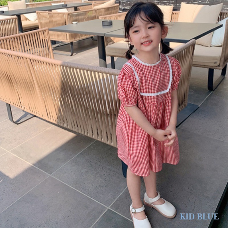 Đầm Công Chúa Tay Ngắn Họa Tiết Kẻ Sọc Phong Cách Hàn Quốc Cổ Điển Thời Trang Mùa Hè Mới Cho Bé Gái