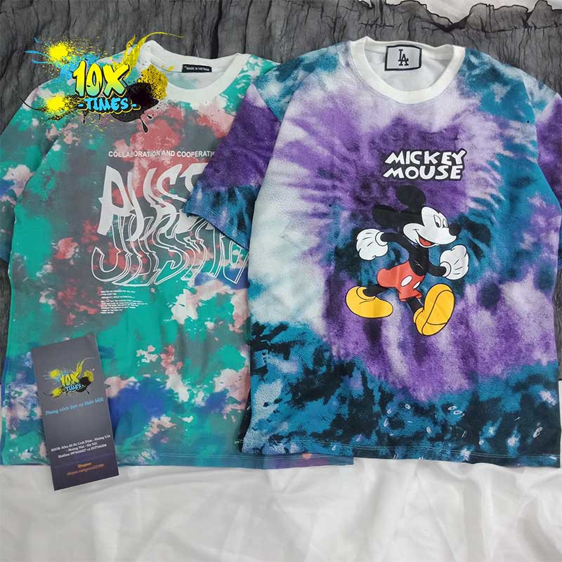 (hottrend) áo thun loang màu tay lỡ nam nữ unisex ulzzang form size rộng họa tiết chuột mickey cá tính 10xtimes