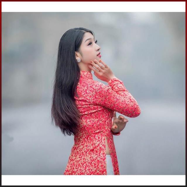 Áo dài truyền thống gấm phước thịnh may sẵn, nhận cắt áo dài ADG2TT-Hồng