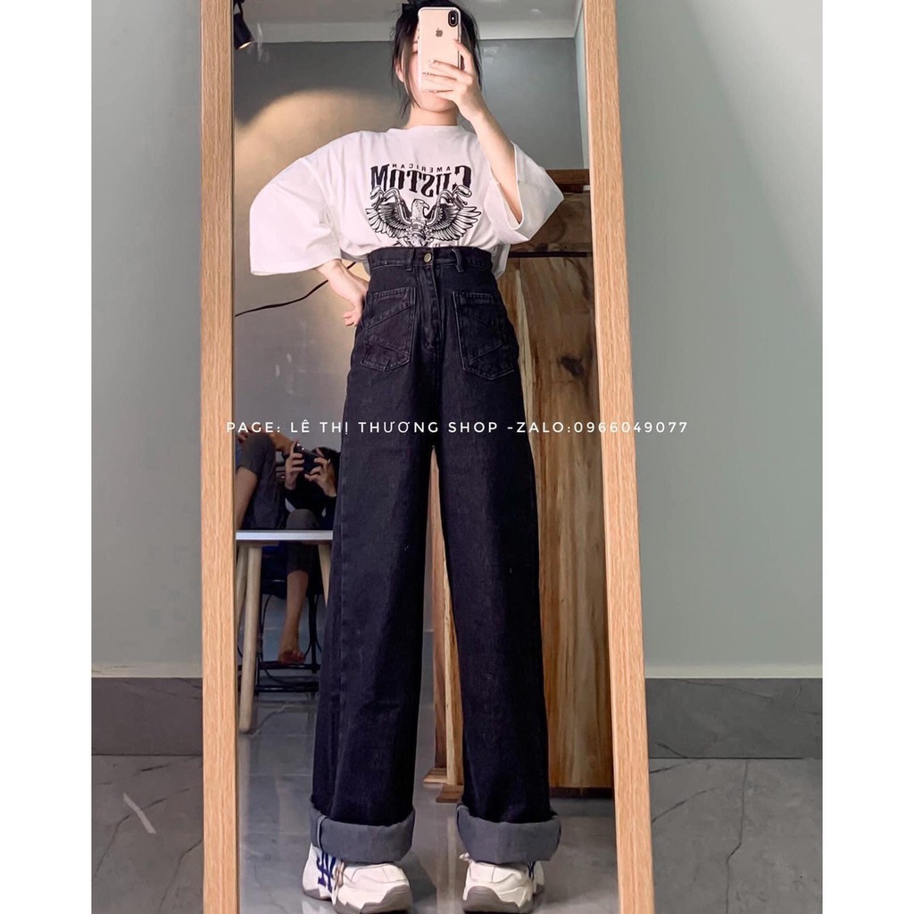 Quần baggy jean nữ lưng cao, cắt rách màu đen jean LB146 LB Jean Fashion | BigBuy360 - bigbuy360.vn