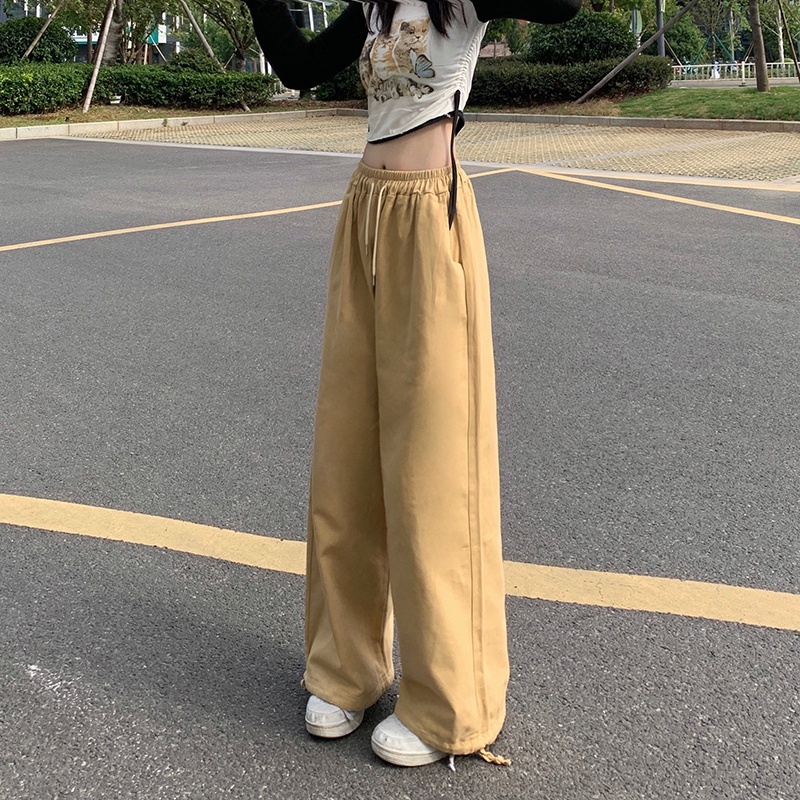 SUXI Quần Dài Thể Thao Ống Rộng Màu Trơn Kiểu Vintage Cá Tính Cho Nữ