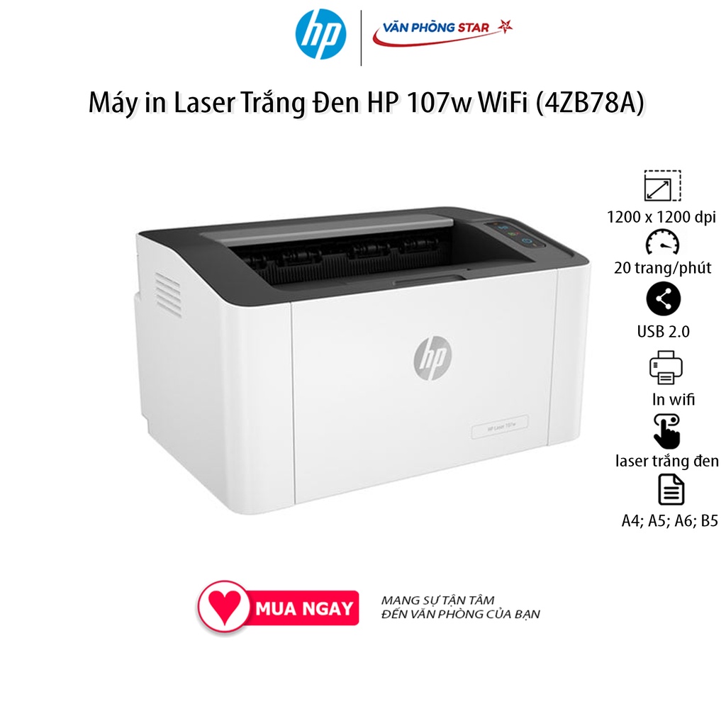 [Freeship] Máy in HP 107W chính hãng mới 100%, in 20trang/phút, công nghệ in laser, máy in wifi từ thiết bị di động
