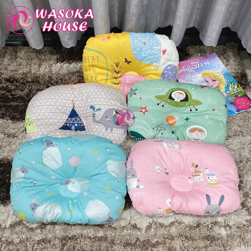 Bộ gối chặn cho bé sơ sinh vải Cotton Satin Hàn Quốc siêu đẹp, gối gòn lông vũ, mềm mát, hoạ tiết hình thú đáng yêu