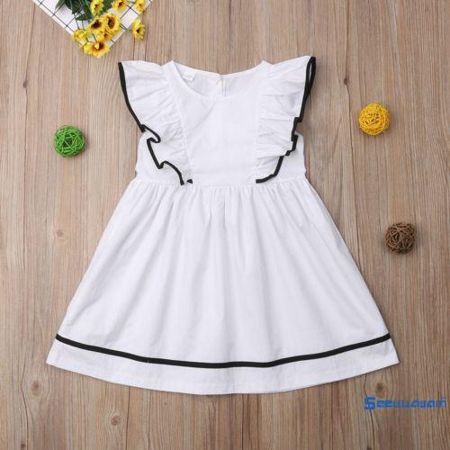 ❥☀✿SEEToddler Kids Baby Girls Summer Party Wedding Ruffle Tutu Dress Dresses Skirts Outifts Clothes White