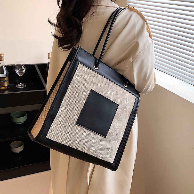 Túi Xách JASMIN NOIR Đeo Chéo Bằng Da PU Và Vải Bạt Nắp Lật Cỡ Lớn Màu Tương Phản Cho Nữ