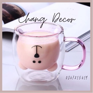 Ly thủy tinh hình gấu 2 lớp, ly thủy tình uống nước kiểu Hàn