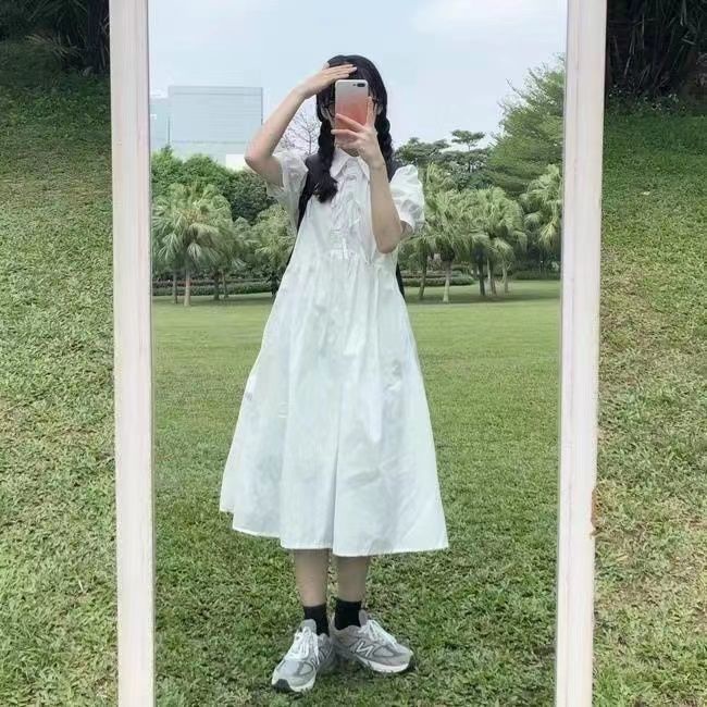 Váy babydoll Đầm Tay Ngắn Thắt Nơ Phong Cách Nhật Bản Dành Cho Nữ