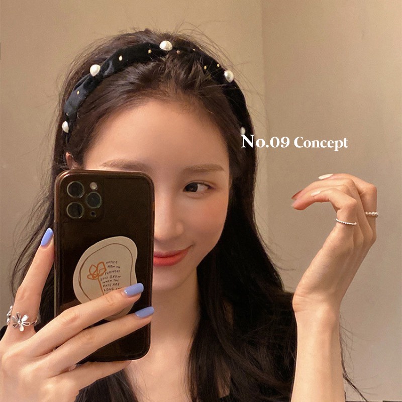 SẢN PHẨM MỚI Bờm nhung hạt trai sang chảnh phong cách Hàn Quốc, Bờm nữ phụ kiện tóc thời trang No09 Concept BT015