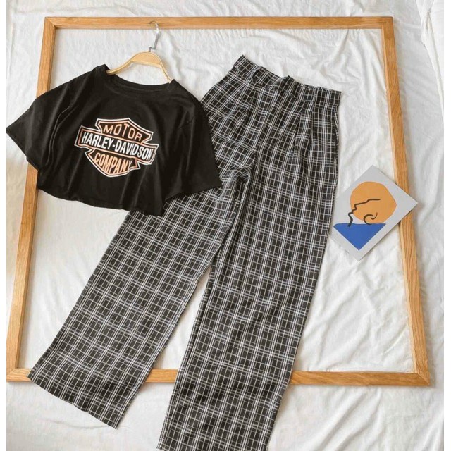 Quần caro ống rộng, cạp cài cúc khoá đủ size S-XL, hàng loại 1.
