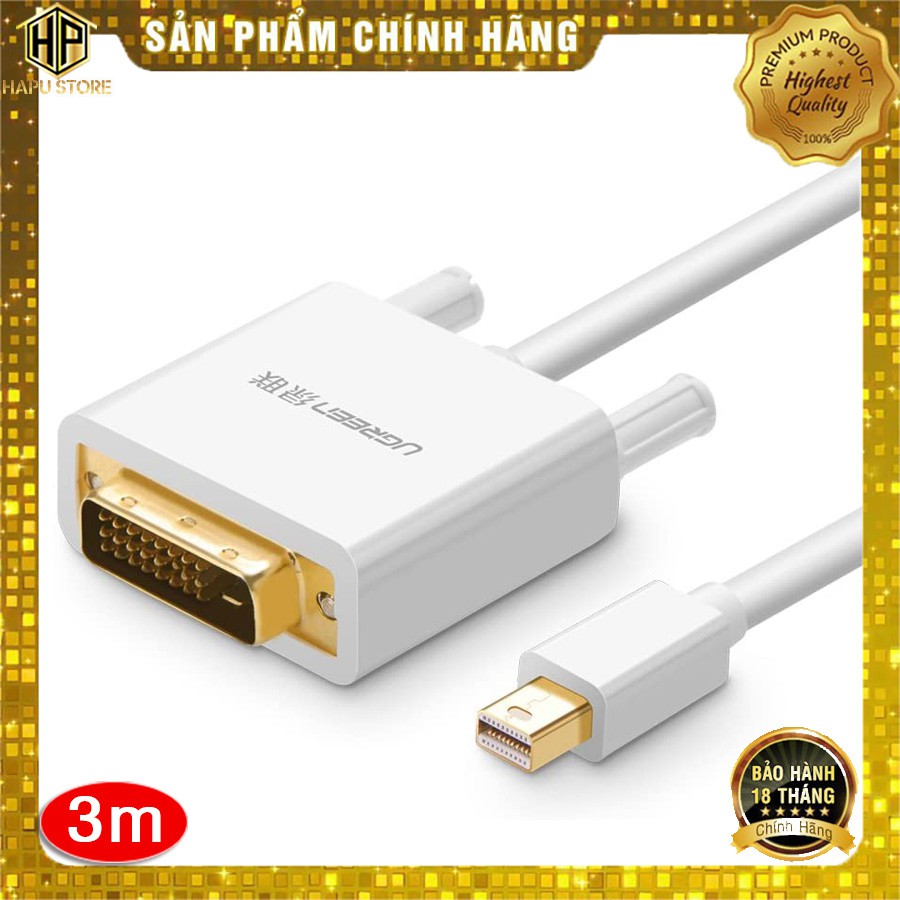 [Mã ELHACE giảm 4% đơn 300K] Cáp chuyển Mini Displayport to DVI 24+1 Ugreen 10425 dài 3m chính hãng - Hapustore