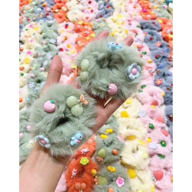 Dây Buộc Tóc Co Giãn Phối Lông Thời Trang Cho Nữ  (Hair Scrunchies)