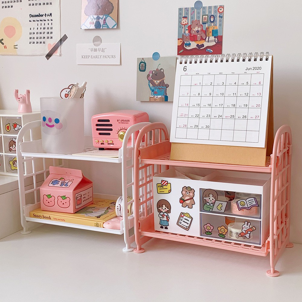 Kệ Nhựa Mini Để Bàn 2 Tầng Ulzzang Hàn Quốc Dễ Thương | Kệ Nhựa Bàn Học Trang Trí Deco