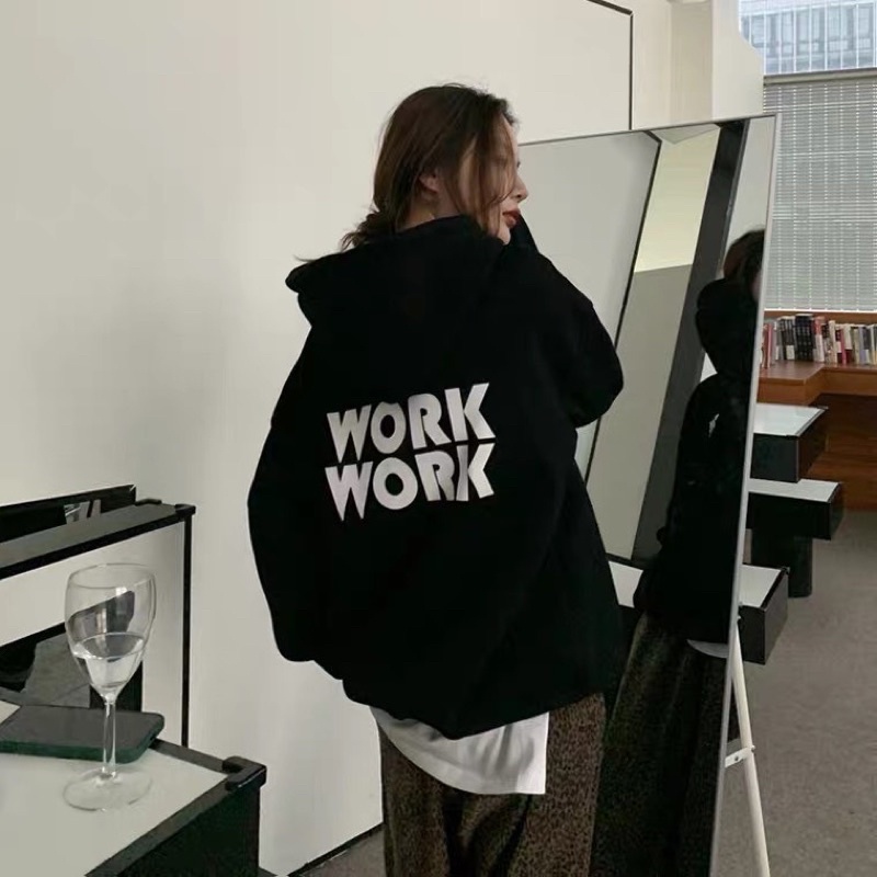 Áo Khoác Hoodie Unisex Zip Nỉ Bông WORK màu ĐEN/XÁM TRẮNG 🖤 Nam nữ unisex/Áo hoodie dây kéo nữ form rộng Jaystoree 🖤