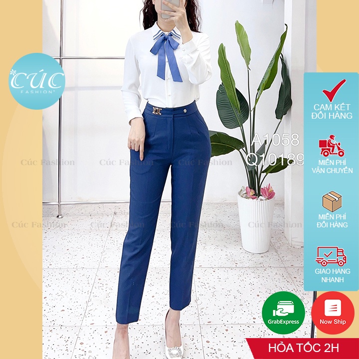 Áo sơ mi nữ Cúc Fashion somi dài tay cao cấp vải lụa đen trắng đẹp thời trang công sở đi du lịch cổ đức nơ phối A1058