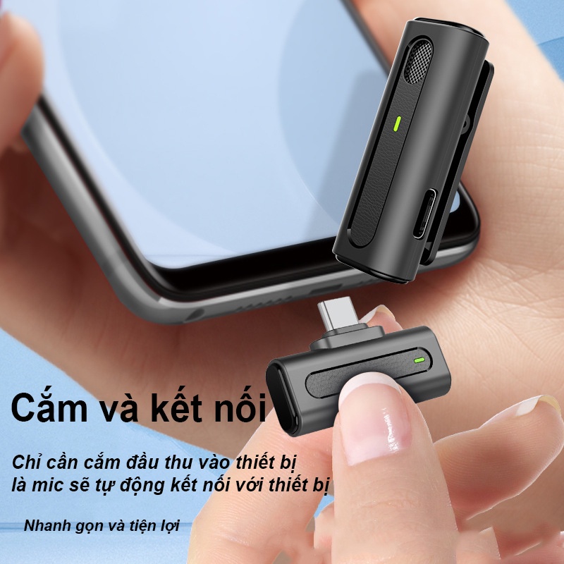 Micro thu âm không dây chuyên nghiệp cài áo - Mic thu âm bắt âm tốt tương thích nhiều thiết bị dùng livestrem, học tập,.